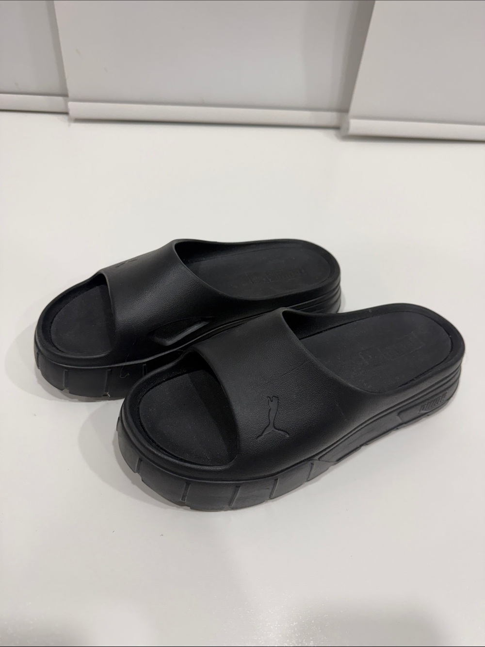 Puma Mayze Stack Injex Black Platform Slide Sandals